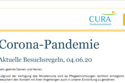 Corona-Pandemie: Aktuelle Besuchsregeln, 04.06.20